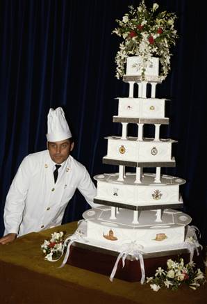 Chief petty officer cook David Avery with the royal wedding cake made for Prince Charles and Princess Diana's 1981 wedding.